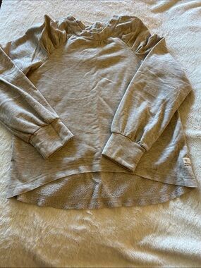 Crewneck Puff-Sleeve Sweatshirt in Heather Cream/Gray